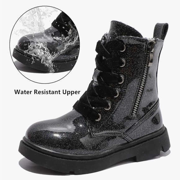 Girls Sparkly Black Combat Boots, size 2 - Picture 14 of 16